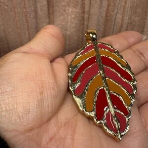 Roman-RMN-Gold tone and Red Leaf Pendant